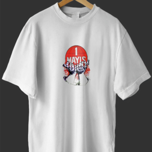 1 Mayıs Emek ve Dayanışma Günü Baskılı Oversize Bisiklet Yaka T-shirt - Beyaz