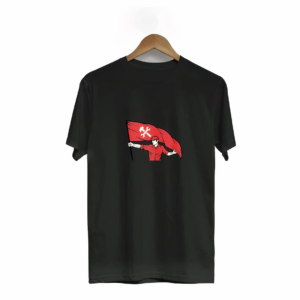 1 Mayıs Emek ve Dayanışma Bayraklı Emekçi Baskılı Bisiklet Yaka T-shirt - Siyah