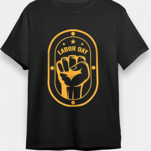 1 Mayıs Labor Day Emekçi Temalı Baskılı Oversize Bisiklet Yaka T-shirt - Siyah