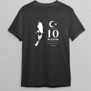 10 Kasım Atatürk Anma Günü Silüet Baskılı Oversize Bisiklet Yaka T-shirt - Siyah