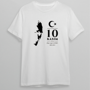 10 Kasım Atatürk Anma Günü Silüet Baskılı Oversize Bisiklet Yaka T-shirt - Beyaz