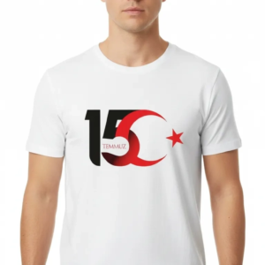 15 Temmuz Demokrasi ve Milli Birlik Günü Ay Yıldız Baskılı T-shirt - Beyaz
