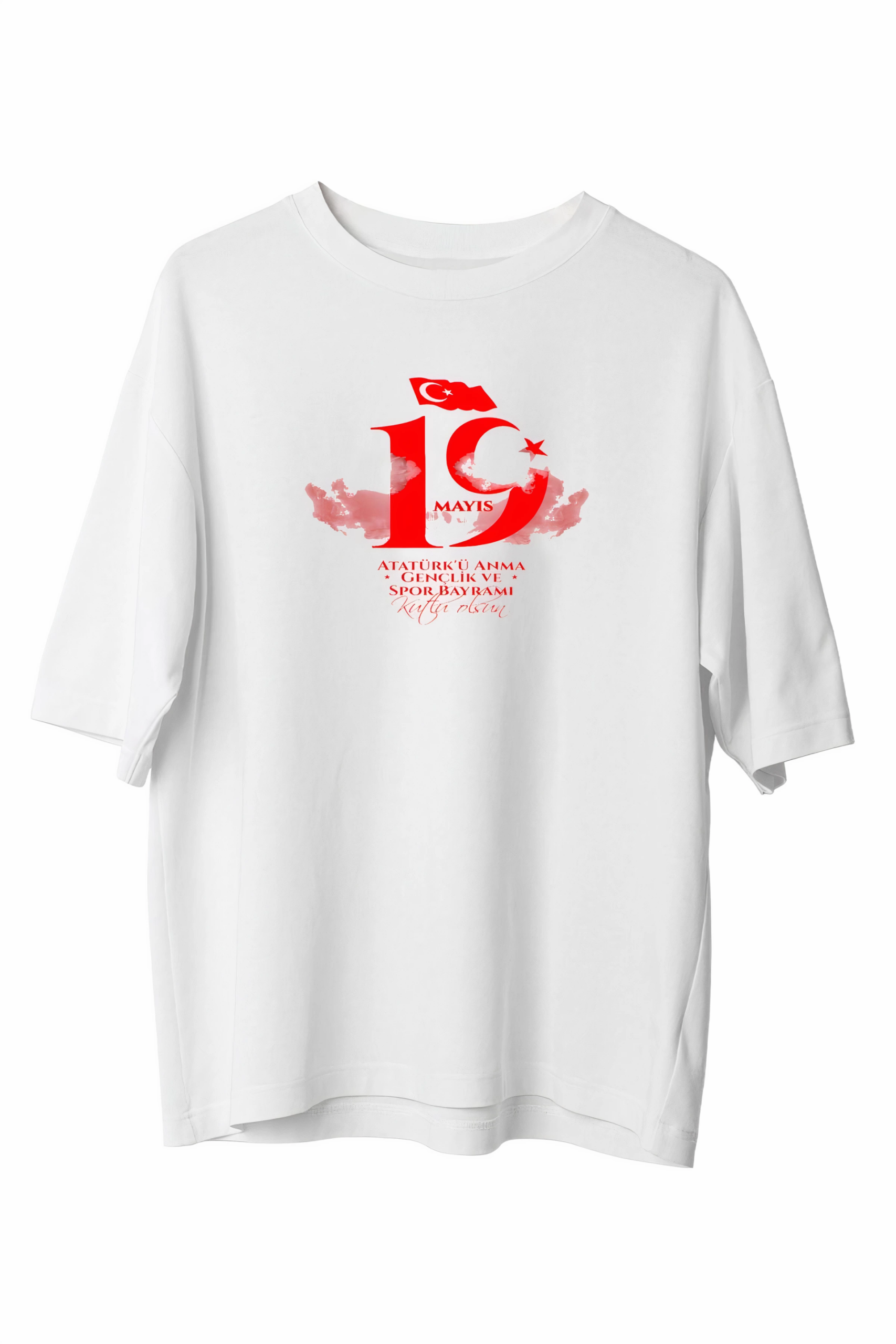 19-mayis-unisex-baskili-t-shirt-beyaz-10744466-sw2400sh3600 19 Mayıs Atatürk Temalı Gençlik ve Spor Bayramı Bisiklet Yaka T-shirt - Beyaz