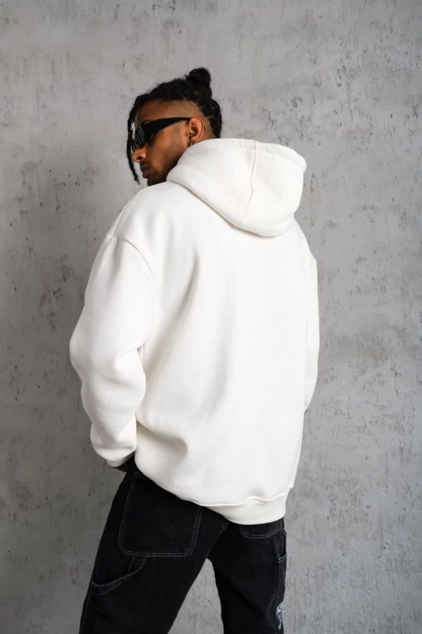 3-iplik-kapsonlu-sweatshirt-hoodie-beyaz-65753284-sw853sh1280 Erkek 3 İplik Pamuklu Kapüşonlu Cepli Düz Oversize Hoodie Sweatshirt - Beyaz - Görsel 2