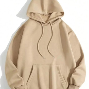 Kadın Kapüşonlu Kanguru Cepli 3 İplik Pamuklu Düz Hoodie Sweatshirt - Bej