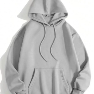 Kadın Kapüşonlu Kanguru Cepli 3 İplik Pamuklu Düz Hoodie Sweatshirt - Gri