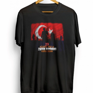 30 Ağustos Zafer Bayramı Atatürk Baskılı Oversize Bisiklet Yaka T-shirt - Siyah