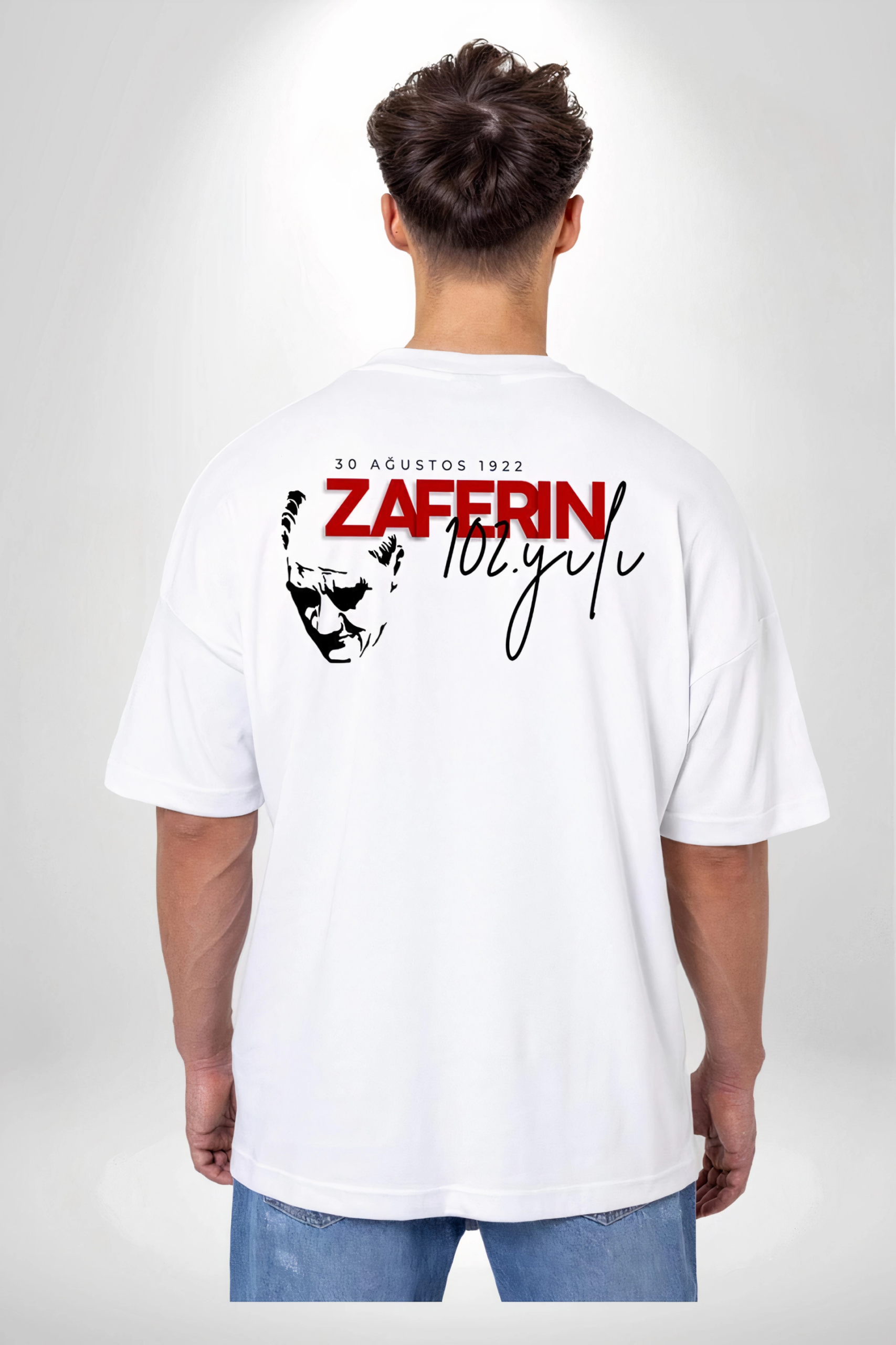 30-agustos-baskili-t-shirt-beyaz-50052186-sw2400sh3600 30 Ağustos Zafer Bayramı Ön Arka Baskılı Oversize Bisiklet Yaka T-shirt - Beyaz - Görsel 2
