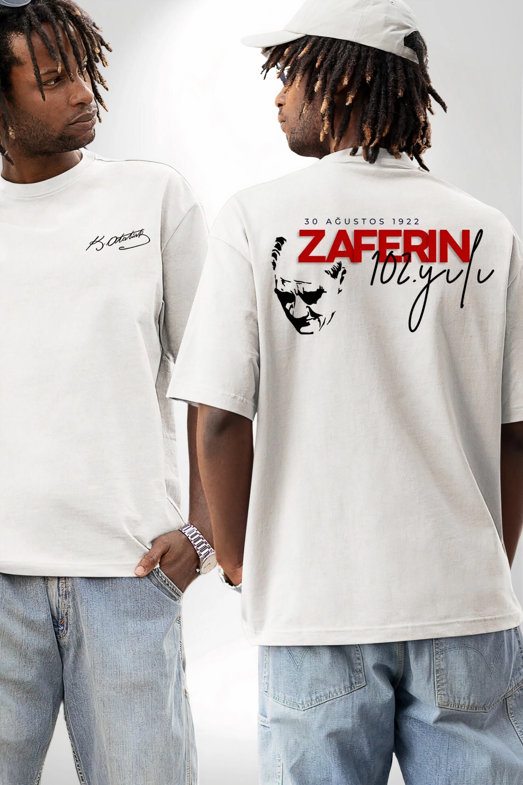 30-agustos-baskili-t-shirt-beyaz-79798566-sw2400sh3600 30 Ağustos Zafer Bayramı Ön Arka Baskılı Oversize Bisiklet Yaka T-shirt - Beyaz