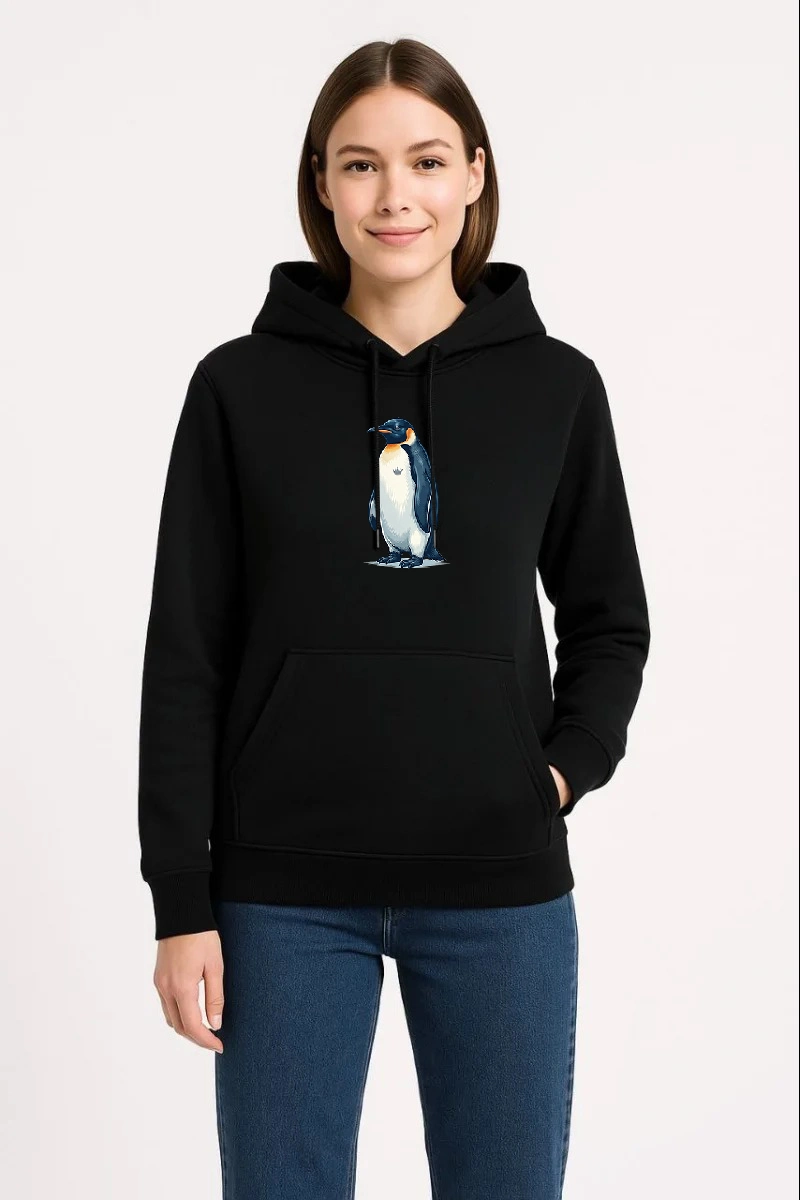 697b48d8374fb-5494453-sw800sh1200 Kadın 3 İplik Pamuklu Kapüşonlu Hoodie Sweatshirt Survivor Penguen Baskılı - Siyah - Görsel 2