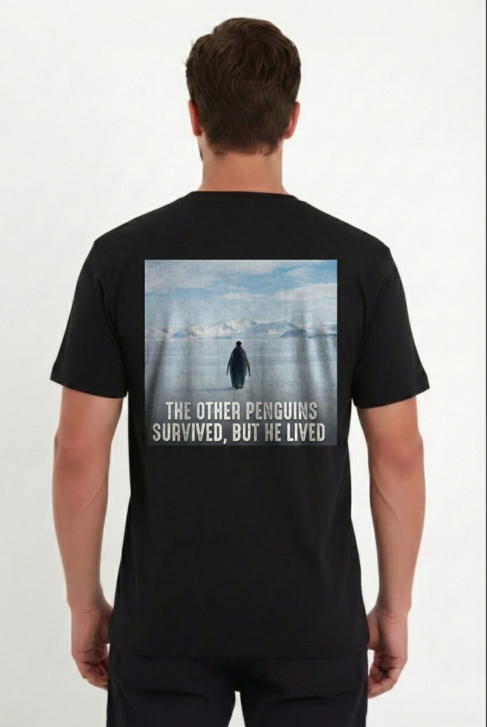 697b4b24ab2fa-71242318-sw1696sh2528 Erkek T-Shirt Penguen Baskılı Bisiklet Yaka Kısa kol yazlık Tişört - Siyah - Görsel 2