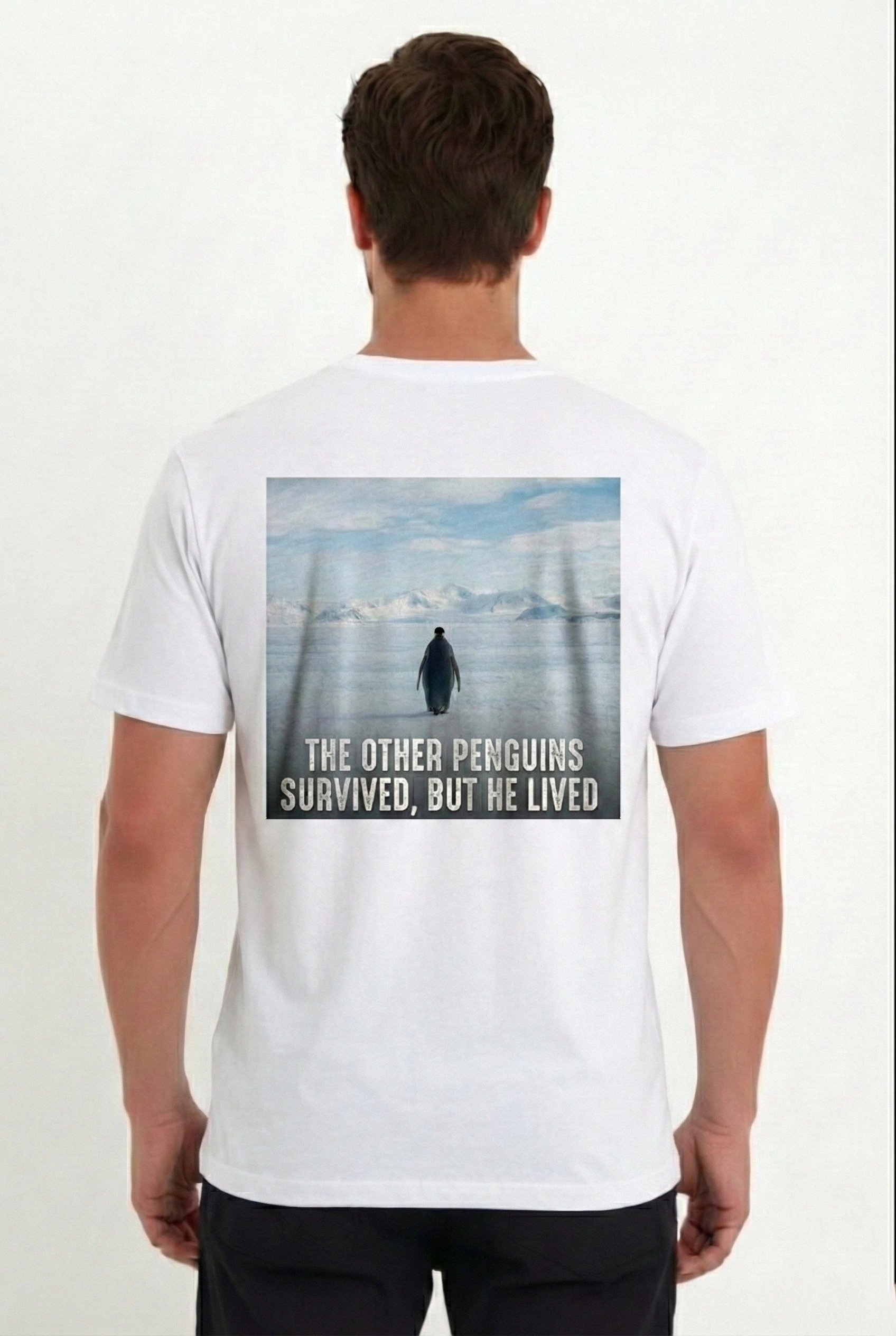 697b4b6e29cd8-20934526-sw1696sh2528 Erkek T-Shirt Penguen Baskılı Bisiklet Yaka Kısa kol yazlık Tişört - Beyaz