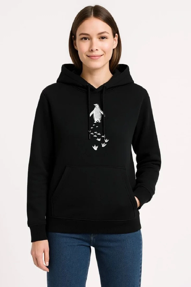 697b625eec1d5-6300923-sw800sh1200 Kadın 3 İplik Pamuklu Kapüşonlu Hoodie Sweatshirt Nihilist Penguen Baskılı - Siyah