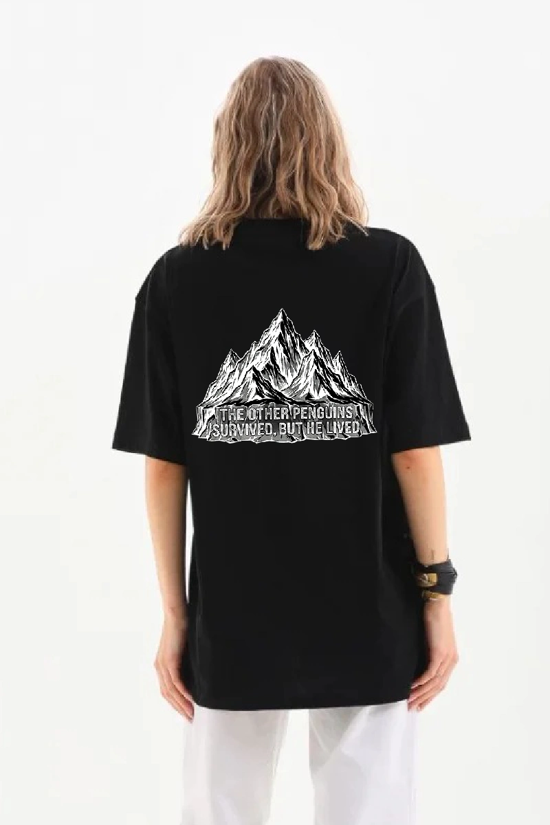 697b62fb47fa1-98765549-sw800sh1200 Kadın T-Shirt Penguen Baskılı Bisiklet Yaka Kısa kol yazlık Tişört - Siyah - Görsel 2