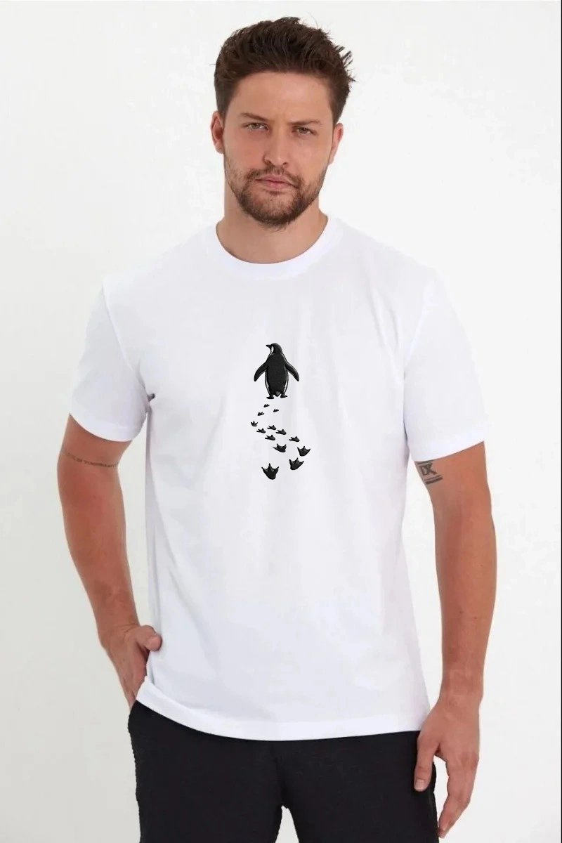 697b63978a298-88198518-sw800sh1200 Erkek T-Shirt Nihilist Penguen Baskılı Bisiklet Yaka Kısa kol yazlık Tişört - Beyaz