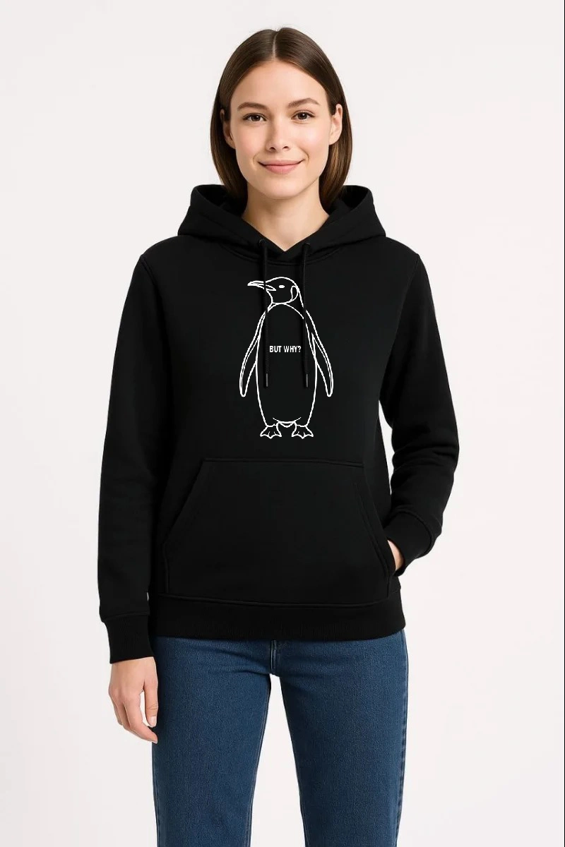 697b7ba77db21-59749174-sw800sh1200 Kadın 3 İplik Pamuklu Kapüşonlu Hoodie Sweatshirt Nihilist Penguen Baskılı - Siyah