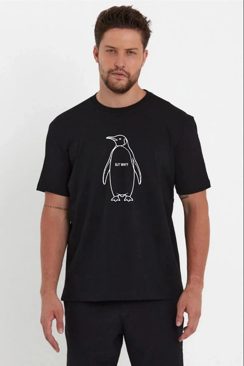 697b7de6b95c9-84568453-sw800sh1200 Erkek T-Shirt Nihilist Penguen Baskılı Bisiklet Yaka Kısa kol yazlık Tişört - Siyah