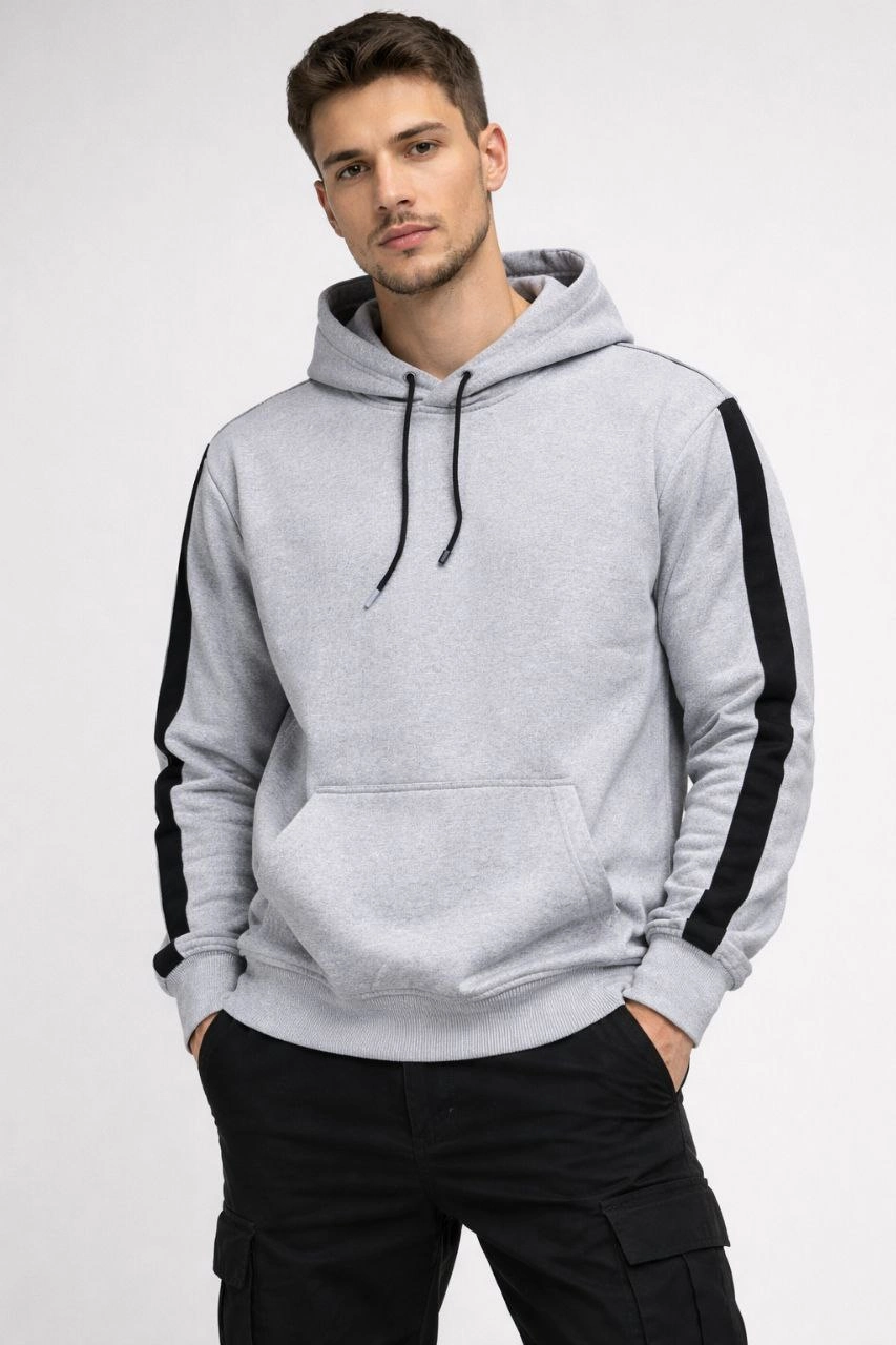 697cd4e963452-75002779-sw853sh1280 Erkek Şeritli Kapüşonlu Oversize Sweatshirt 3 iplik Pamuklu hoodie - Beyaz