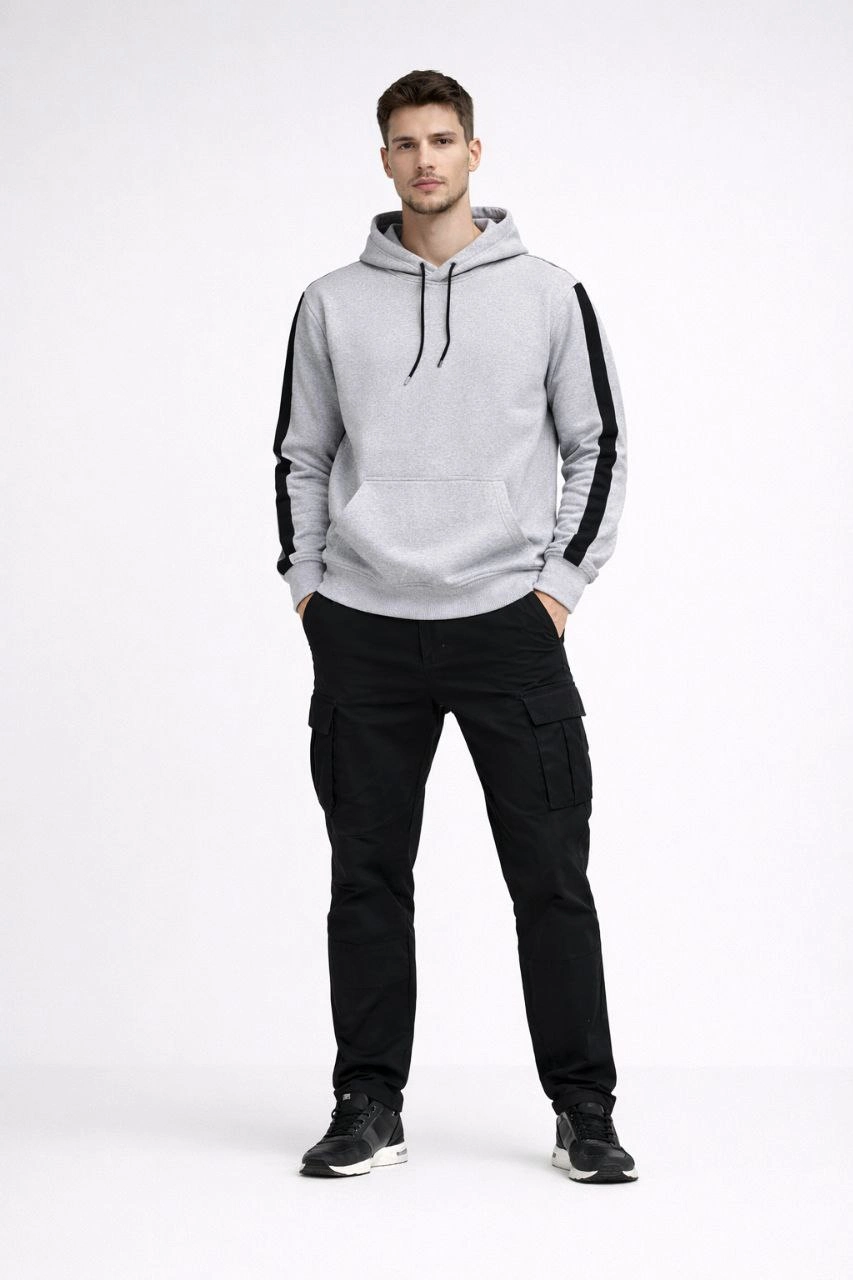 697cd4e96a461-65145857-sw853sh1280 Erkek Şeritli Kapüşonlu Oversize Sweatshirt 3 iplik Pamuklu hoodie - Beyaz - Görsel 2