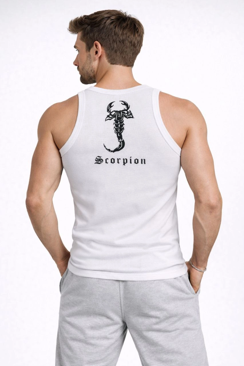69844df4900d1-2543451-sw853sh1280 Erkek Fitilli Atlet Sıfır Yaka Slim Fit Arka Baskılı Spor Atlet - Beyaz - Görsel 2