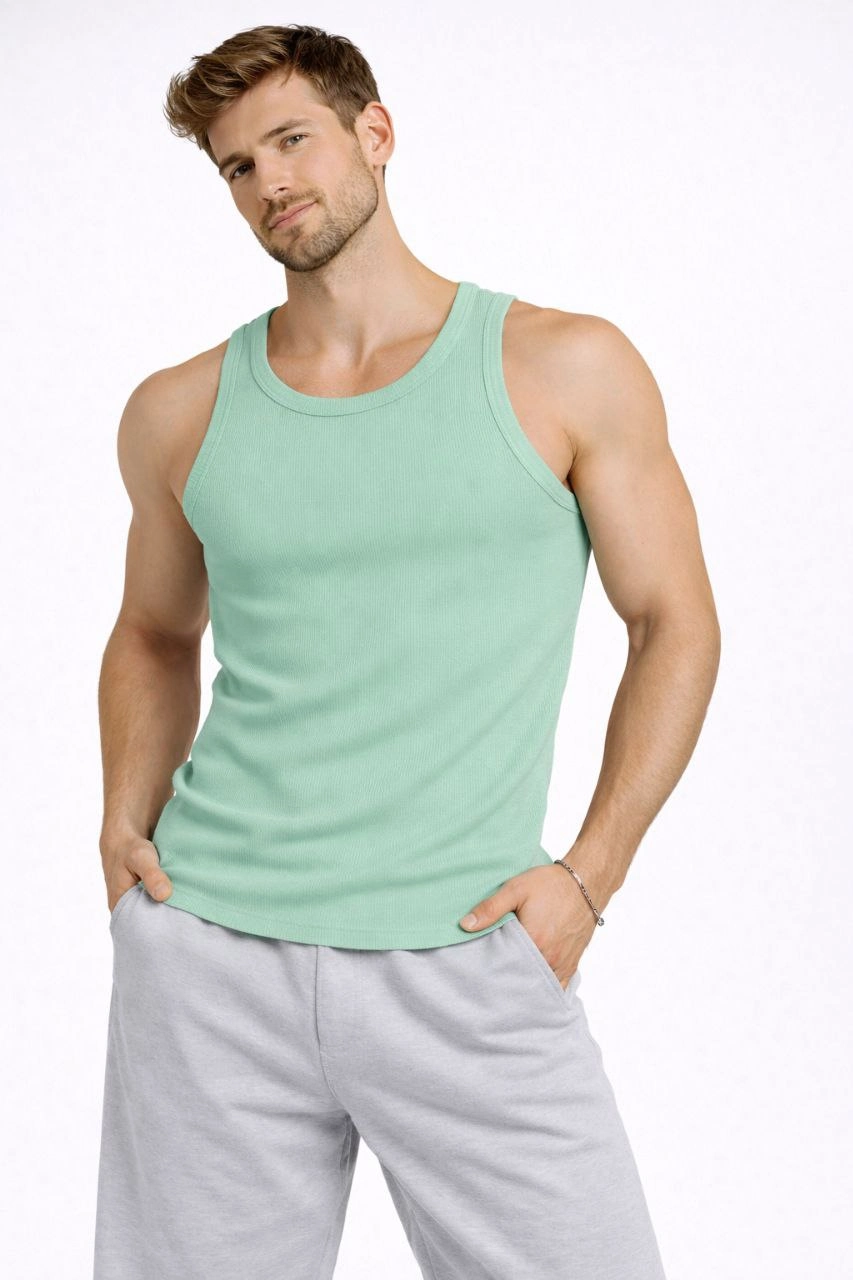 69844ed415b69-15763962-sw853sh1280 Erkek Fitilli Atlet Sıfır Yaka Slim Fit Arka Baskılı Spor Atlet - Mint Yeşili