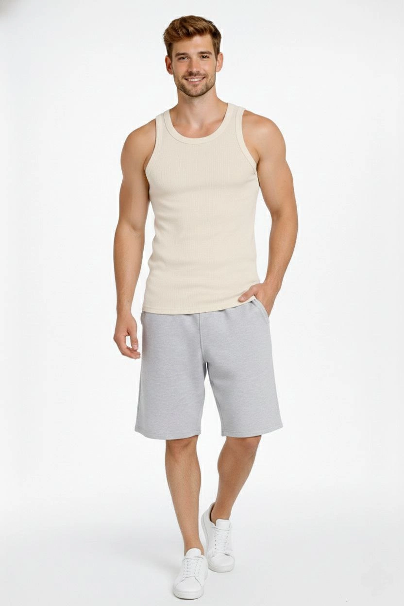 69844f8288f78-10548674-sw832sh1248 Erkek Fitilli Atlet Sıfır Yaka Slim Fit Arka Baskılı Spor Atlet - Krem - Görsel 2