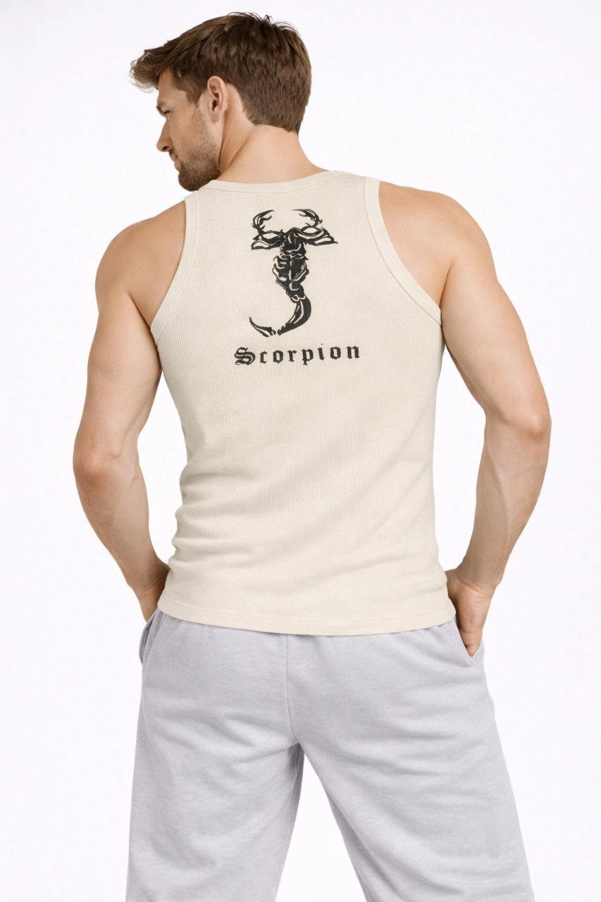 69844f82a05d0-50813340-sw853sh1280 Erkek Fitilli Atlet Sıfır Yaka Slim Fit Arka Baskılı Spor Atlet - Krem