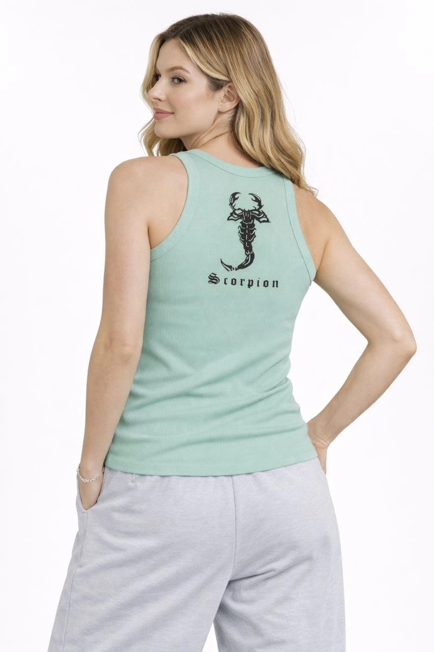 6984530e9be8f-75969891-sw853sh1280 Kadın Fitilli Atlet Sıfır Yaka Slim Fit Arka Baskılı Spor Atlet - Mint Yeşili - Görsel 2