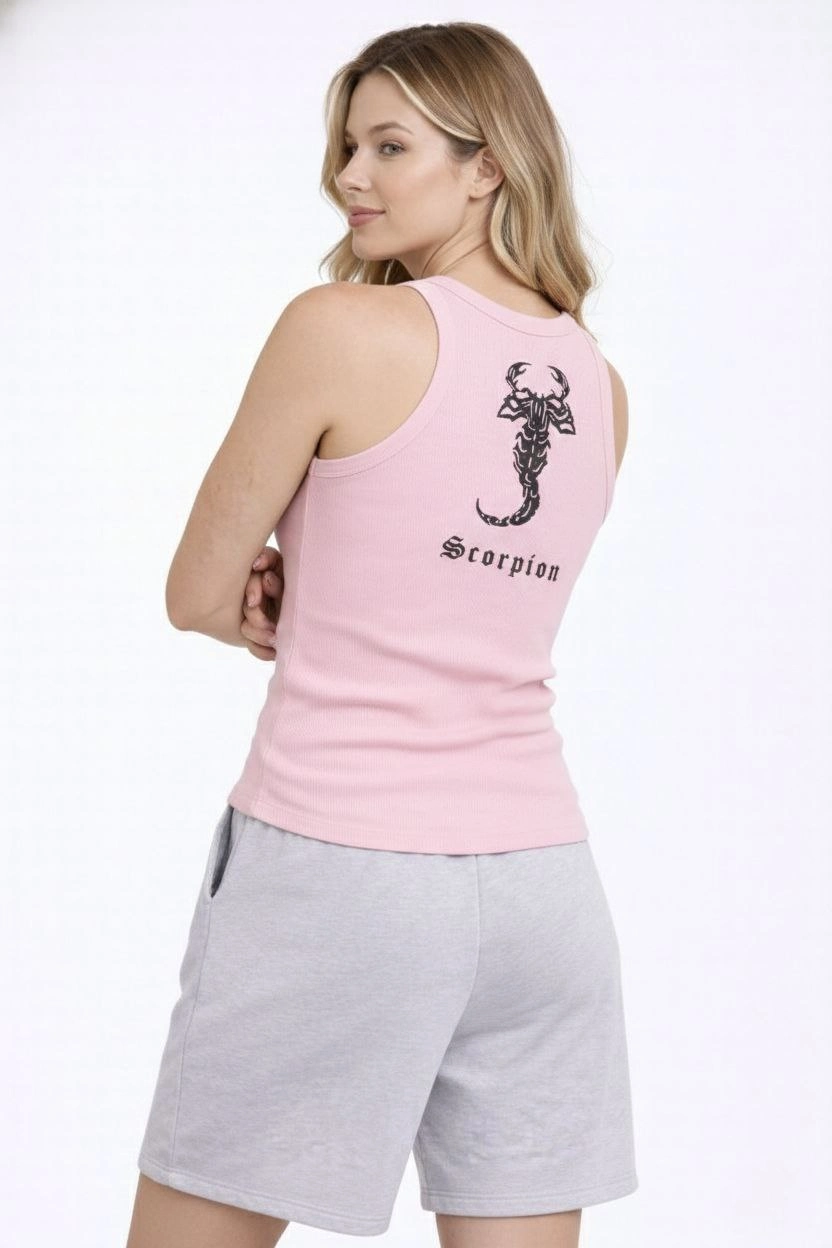 698455cee8551-64039629-sw832sh1248 Kadın Fitilli Atlet Sıfır Yaka Slim Fit Arka Baskılı Spor Atlet - Pembe