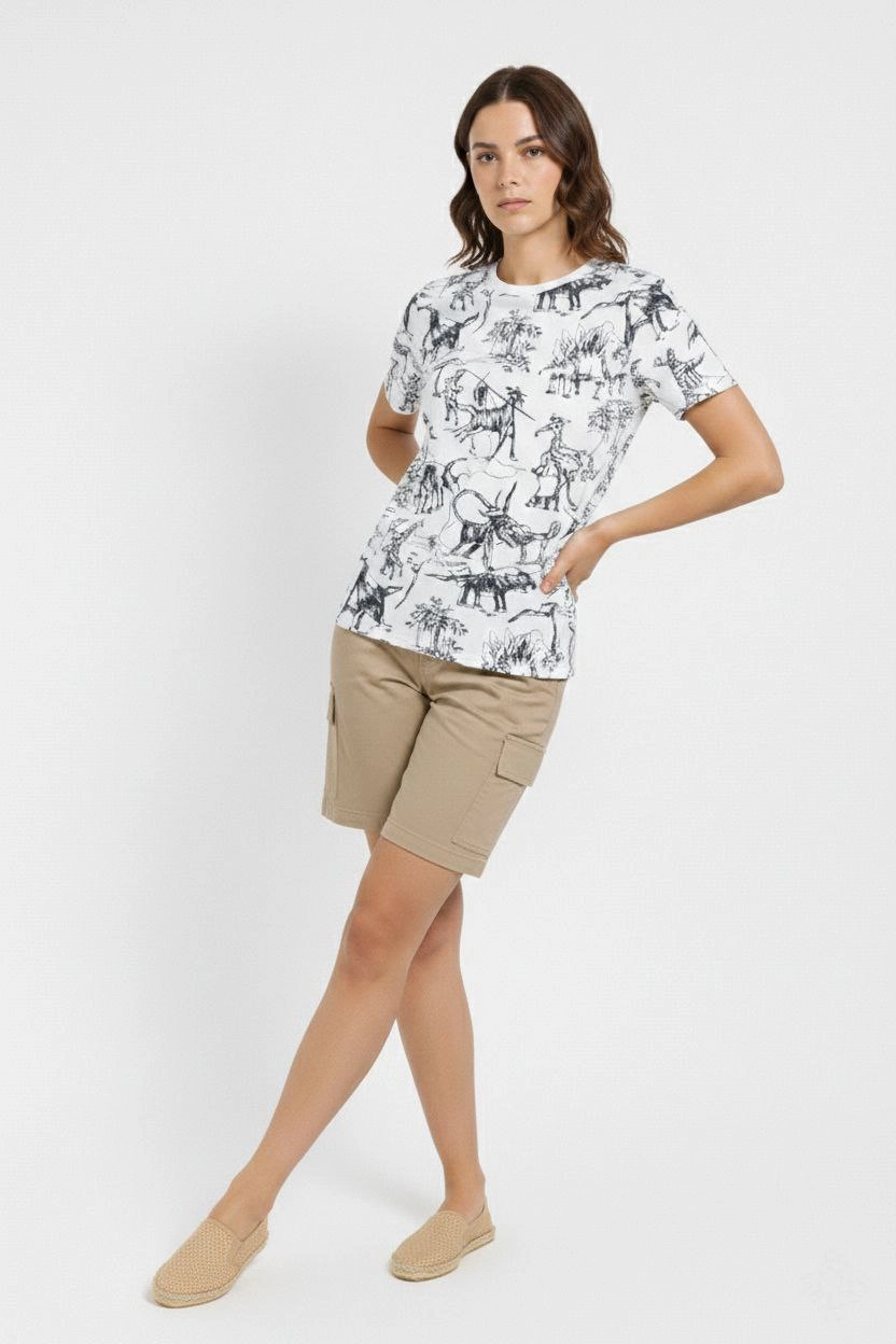 6995a16fd2e6f-3244980-sw832sh1248 Kadın Dinozor Dijıtal ön ve arka Baskılı Tişört Bisiklet Yaka T-Shirt - Beyaz