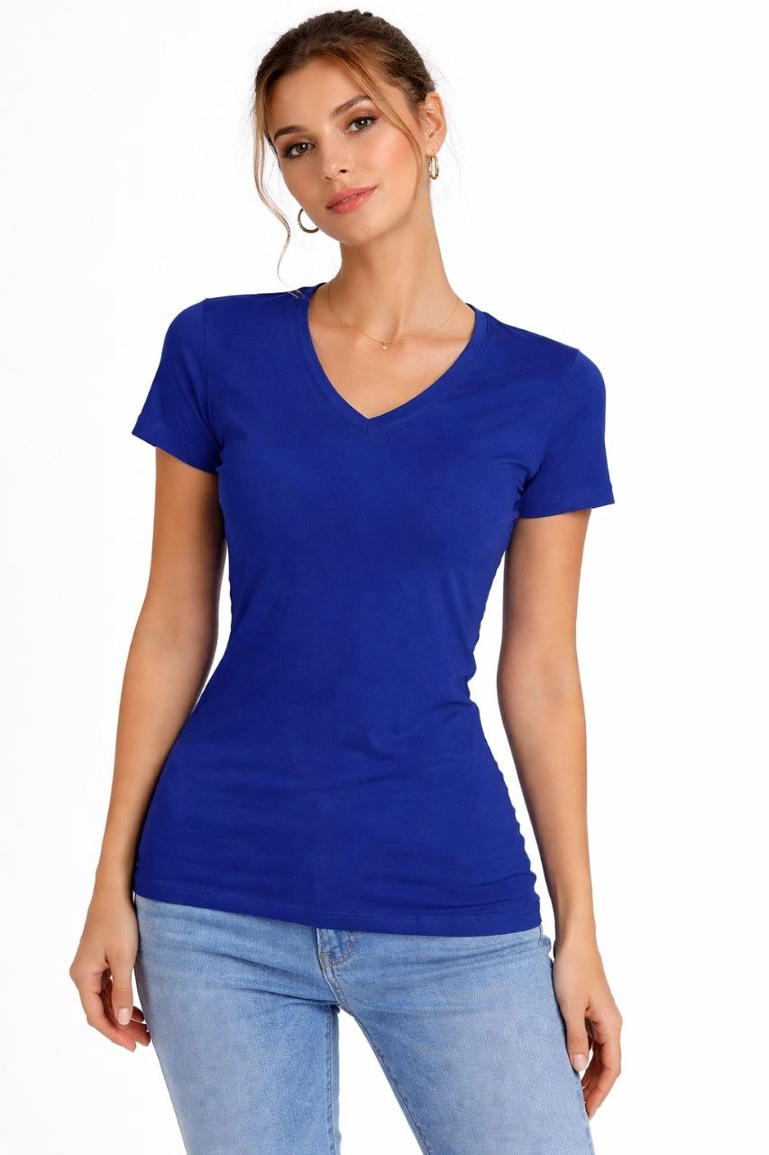 6995d220cffc8-51873199-sw853sh1280 Kadın T-Shirt V Yaka Slim Fit Likralı Tişört Yazlık Basic Body - İndigo