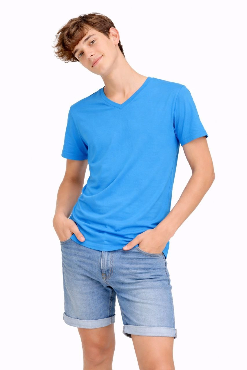 699704f85d201-58372339-sw853sh1280 Genç Erkek Çocuk V Yaka Tişört Model - Açık Mavi - Görsel 2