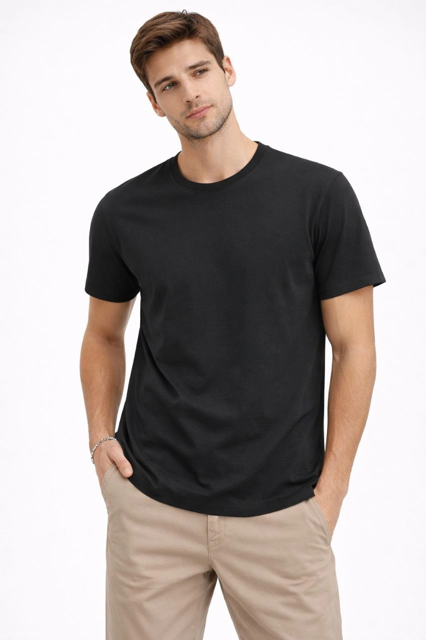 699affe96b44a-91366714-sw853sh1280 Erkek Bisiklet Yaka Yazlık Kısa kol Düz Tişört Regular Kalıp T-shirt - Siyah
