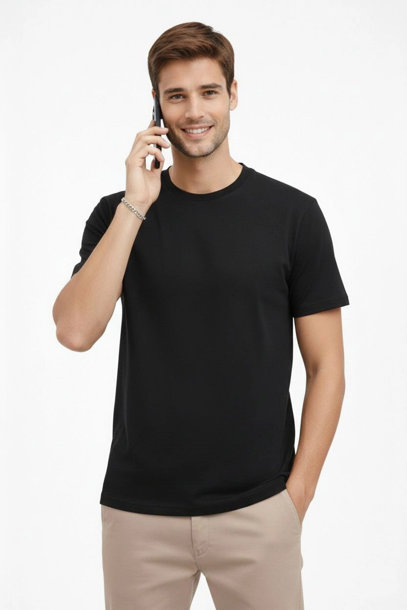 699affe9735af-93611352-sw832sh1248 Erkek Bisiklet Yaka Yazlık Kısa kol Düz Tişört Regular Kalıp T-shirt - Siyah - Görsel 2