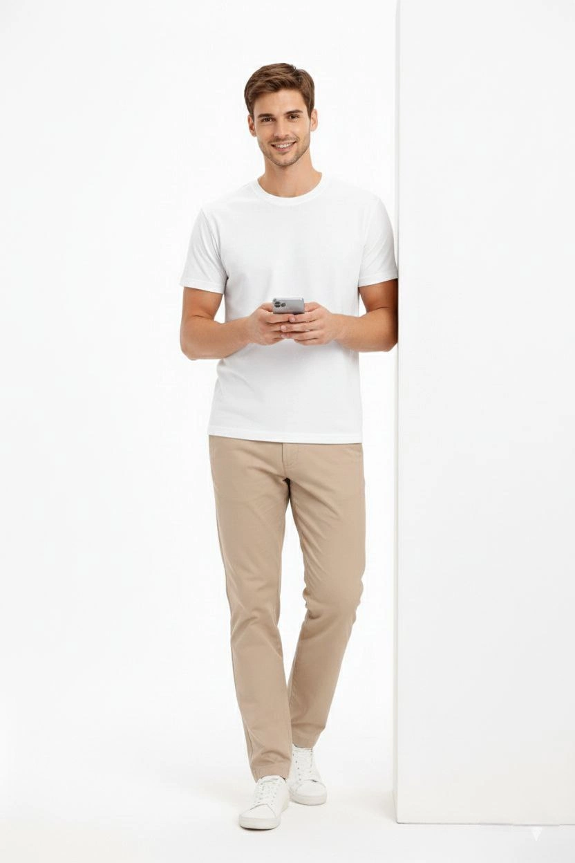 699b00ee14ed7-29223831-sw832sh1248 Erkek Bisiklet Yaka Yazlık Kısa kol Düz Tişört Regular Kalıp T-shirt - Beyaz - Görsel 2