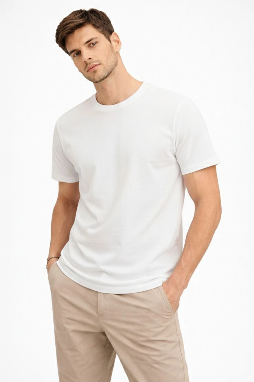 699b00ee1dcc7-90331484-sw832sh1248 Erkek Bisiklet Yaka Yazlık Kısa kol Düz Tişört Regular Kalıp T-shirt - Beyaz
