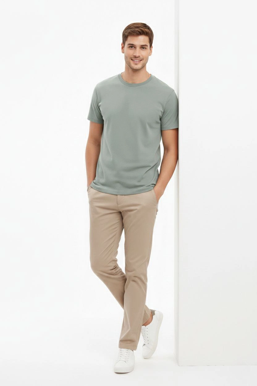 699b025adce2c-5242655-sw832sh1248 Erkek Bisiklet Yaka Yazlık Kısa kol Düz Tişört Regular Kalıp T-shirt - Mint Yeşili - Görsel 2