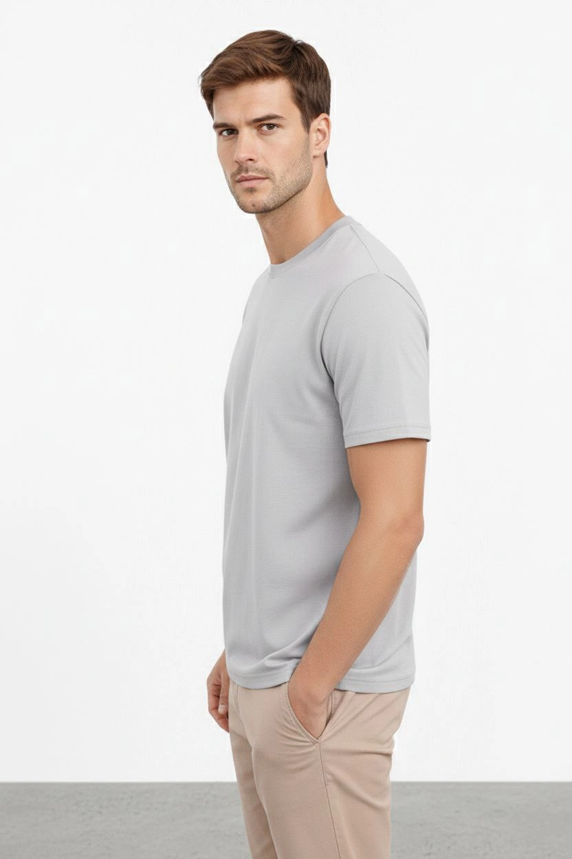 699b0331b702c-53109716-sw832sh1248 Erkek Bisiklet Yaka Yazlık Kısa kol Düz Tişört Regular Kalıp T-shirt - Gri - Görsel 2