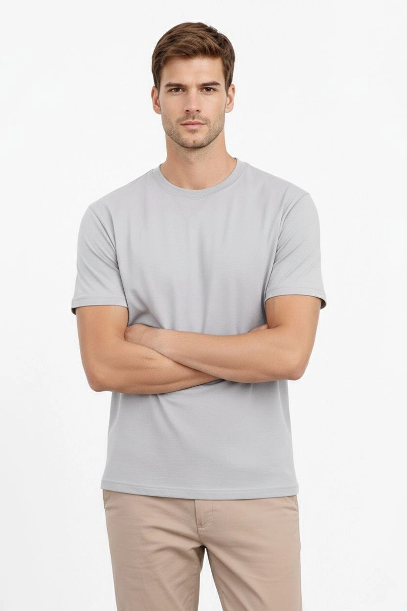 699b0331c33cc-60143772-sw832sh1248 Erkek Bisiklet Yaka Yazlık Kısa kol Düz Tişört Regular Kalıp T-shirt - Gri