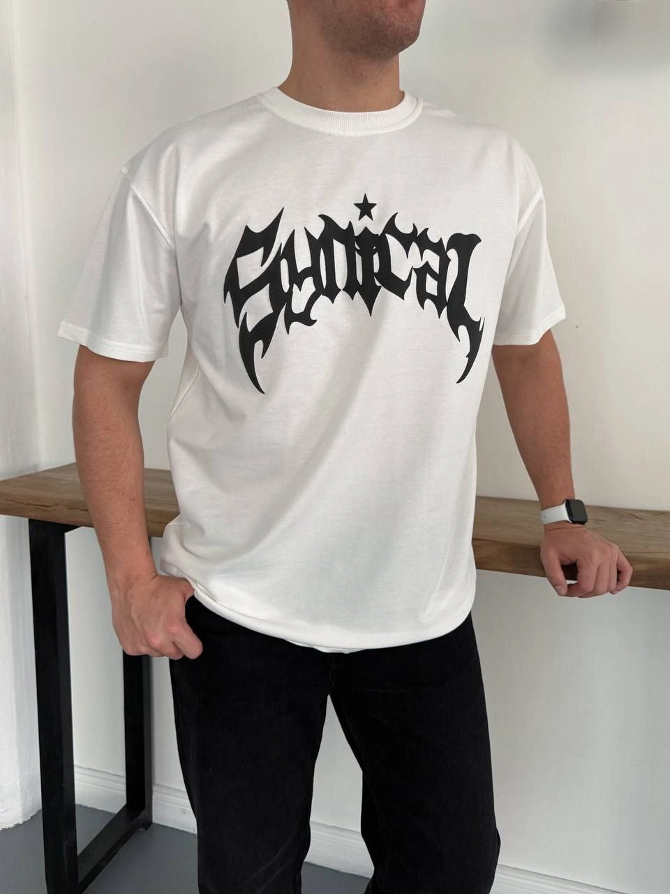699b0d587a1dd-92818966-sw960sh1280 Erkek Kısa Kol Yazlık Tişört Bisiklet Yaka Baskılı Oversize T-Shirt - Beyaz