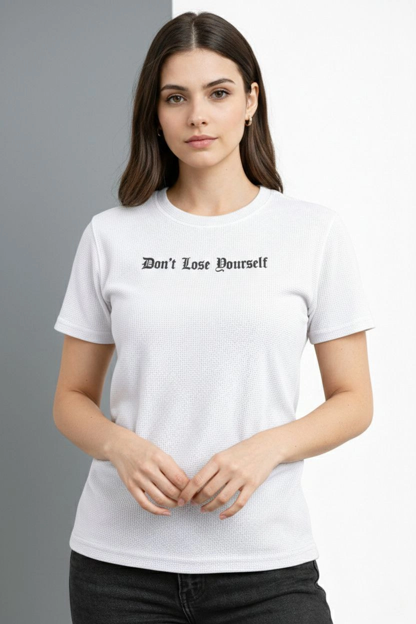 699c17673f7ea-44392883-sw832sh1248 Kadın Wafıl Kumaş Tişört Regular Kalıp Bisiklet Yaka Baskılı T-Shirt - Beyaz - Görsel 2