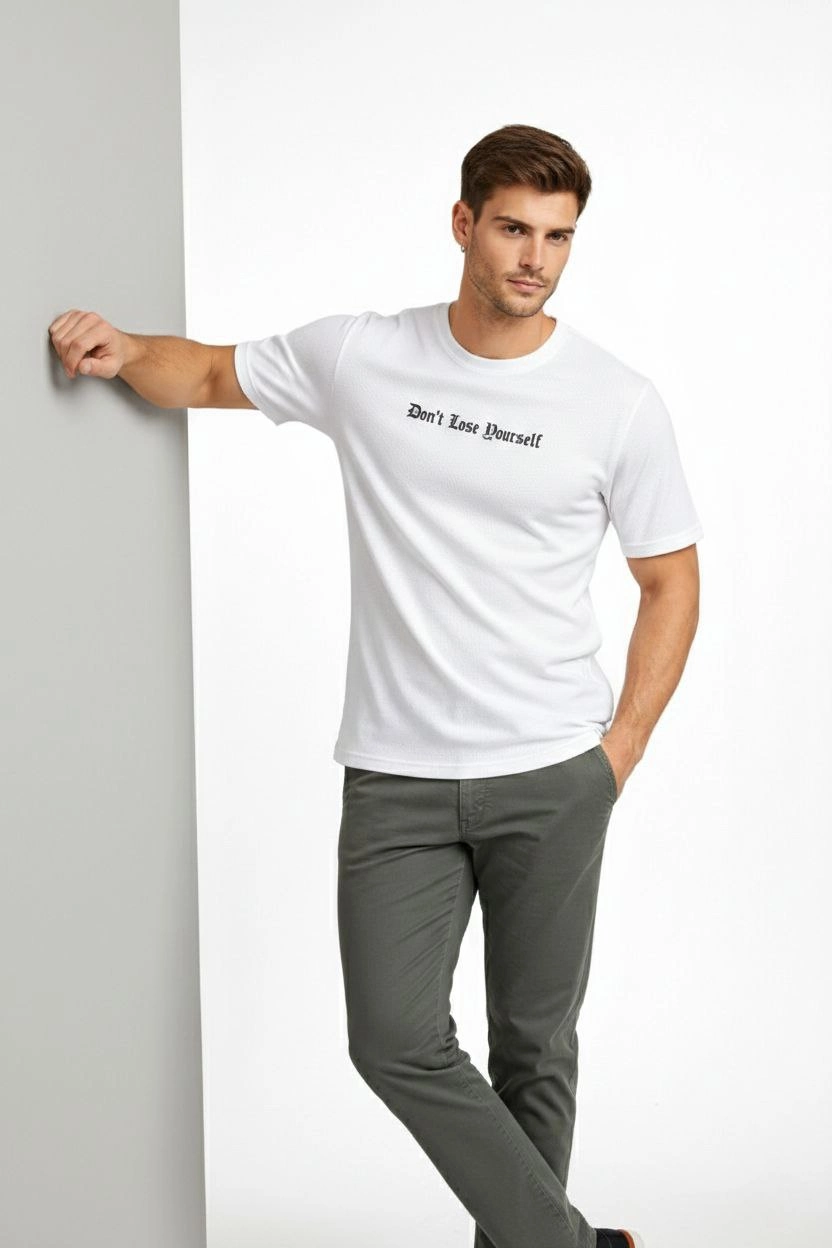 699c199b40441-84836237-sw832sh1248 Erkek Wafıl Kumaş Tişört Regular Kalıp Bisiklet Yaka Baskılı T-Shirt - Beyaz - Görsel 2