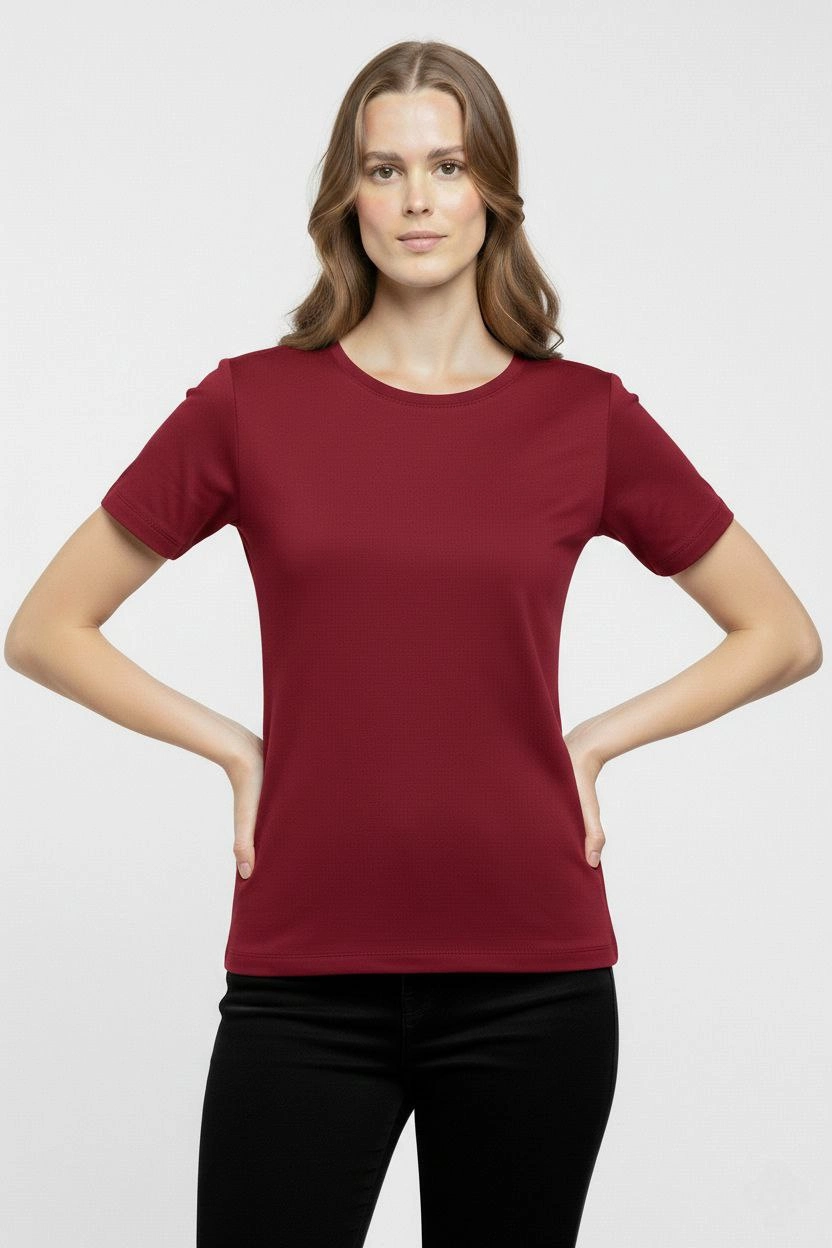 699da62398701-39250991-sw832sh1248 Kadın T-Shirt Bisiklet Yaka Slim Fit Likralı Tişört Yazlık Basic Body - Bordo