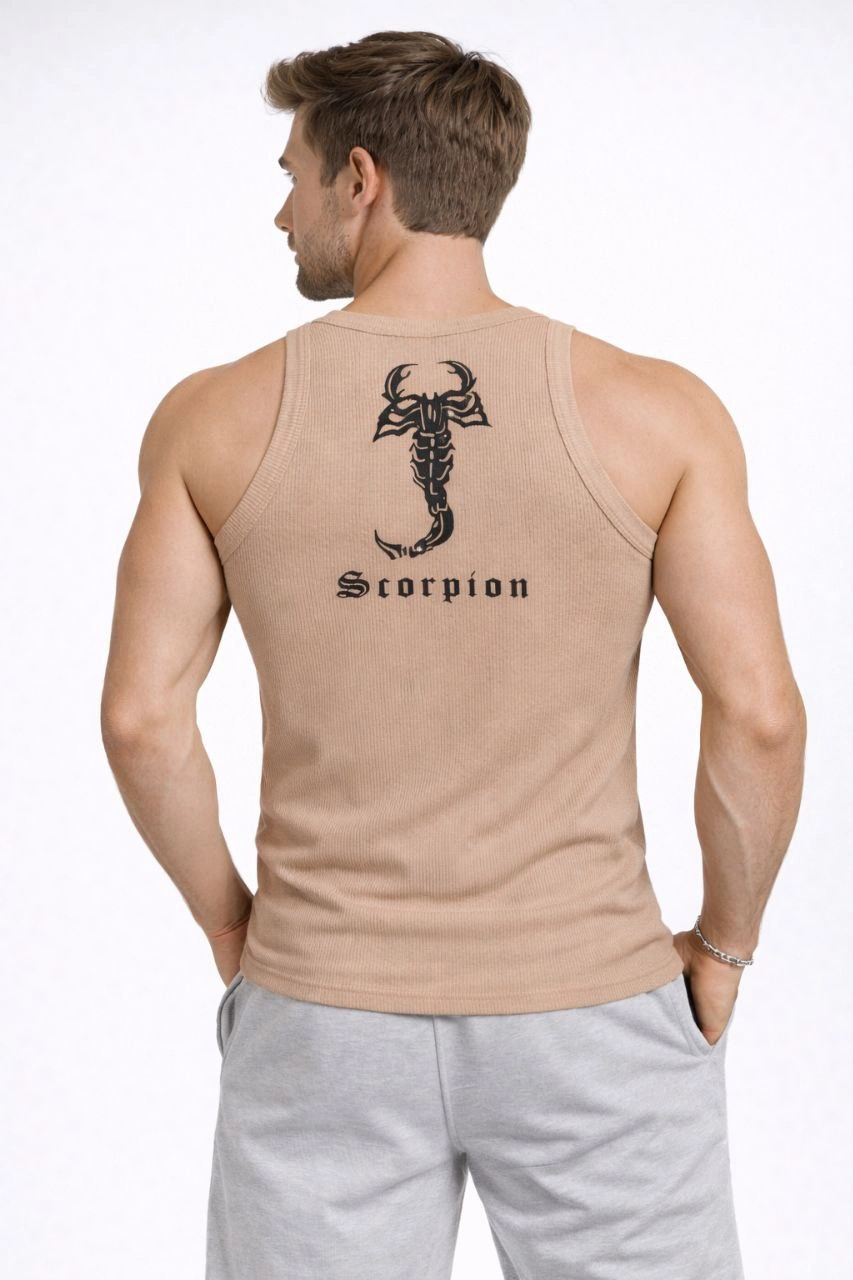 699ed956ac3ea-24178028-sw853sh1280 Erkek Spor Slimfit Fitilli Kaşkorse Arka Basklı Atlet 2'li Set Kahverengi-Beyaz - Image 2