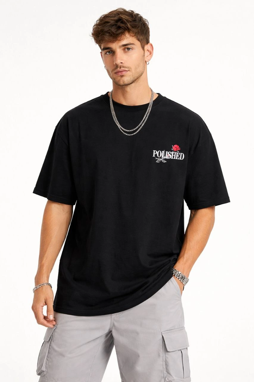 69a1a8b235c53-86793149-sw853sh1280 Erkek Kısa Kol Yazlık Tişört Bisiklet Yaka Baskılı Oversize T-Shirt - Siyah