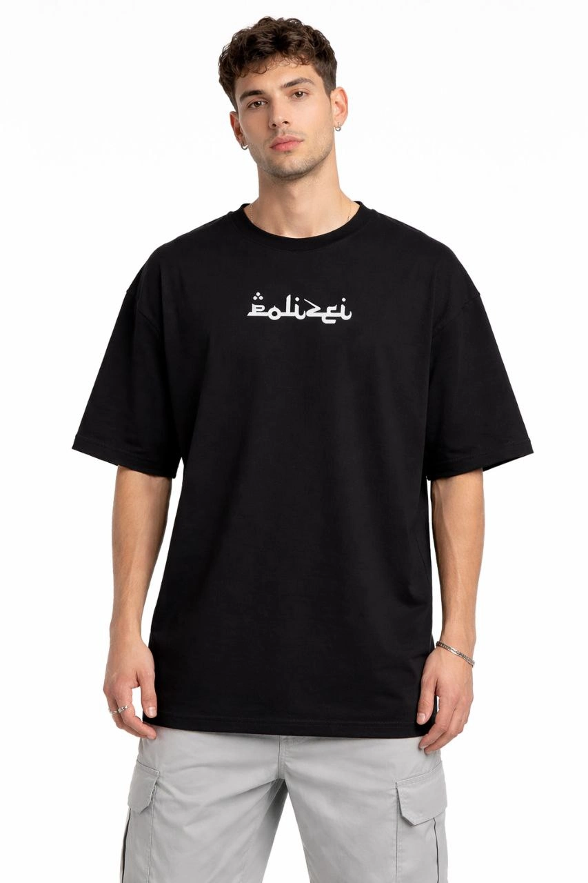 69a1aa077303d-79819583-sw853sh1280 Erkek Kısa Kol Yazlık Tişört Bisiklet Yaka Baskılı Oversize T-Shirt - Siyah