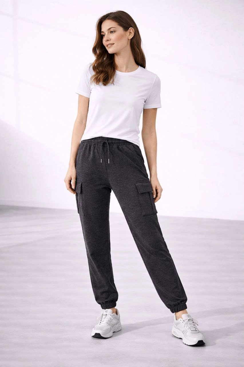 69aaebdf916e6-89960999-sw853sh1280 Kadın Jogger Eşofman Altı Kargo Cepli Lastikli Paça Spor Pantolon - Füme