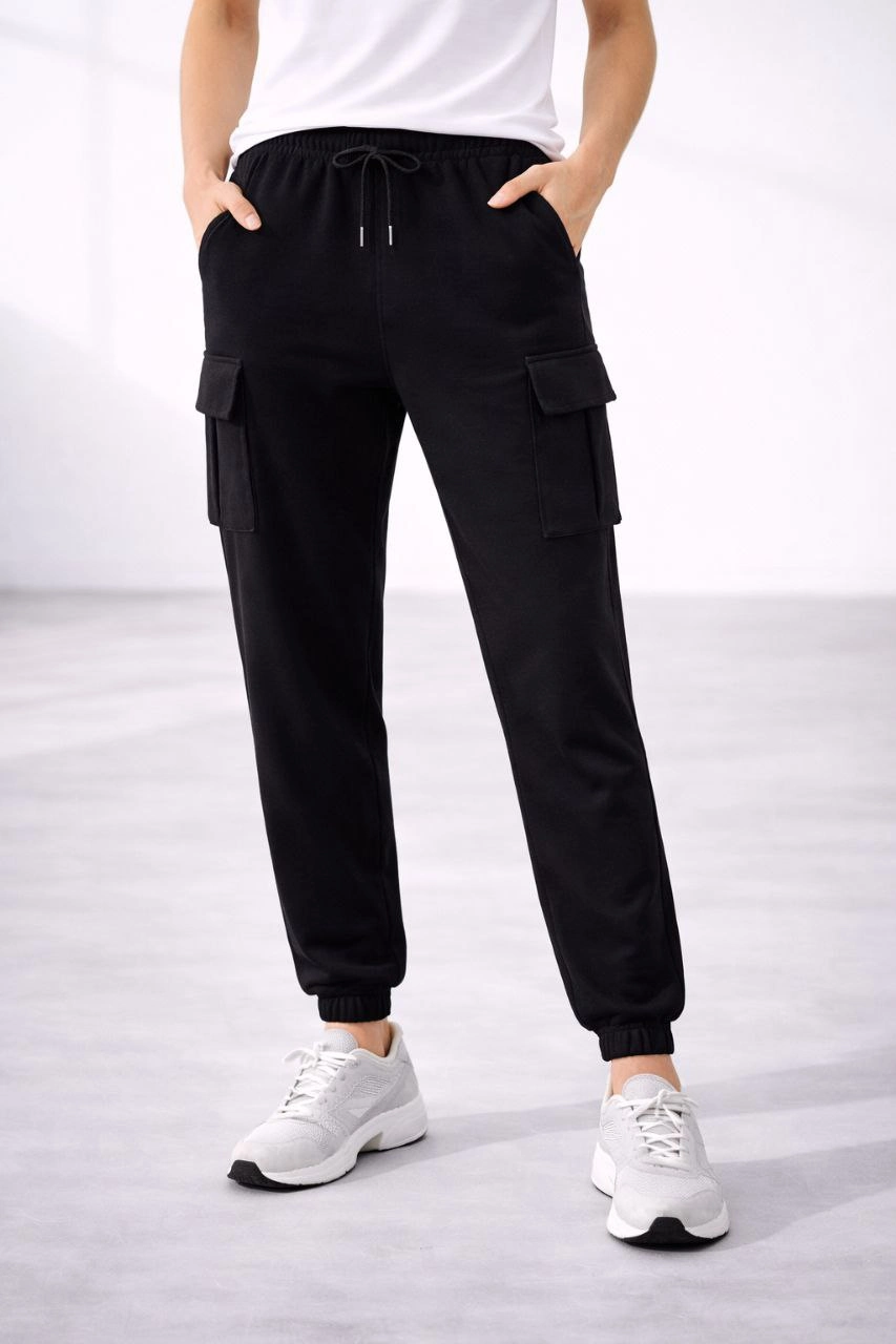69aaec72ef087-45539574-sw853sh1280 Kadın Jogger Eşofman Altı Kargo Cepli Lastikli Paça Spor Pantolon - Siyah - Görsel 2