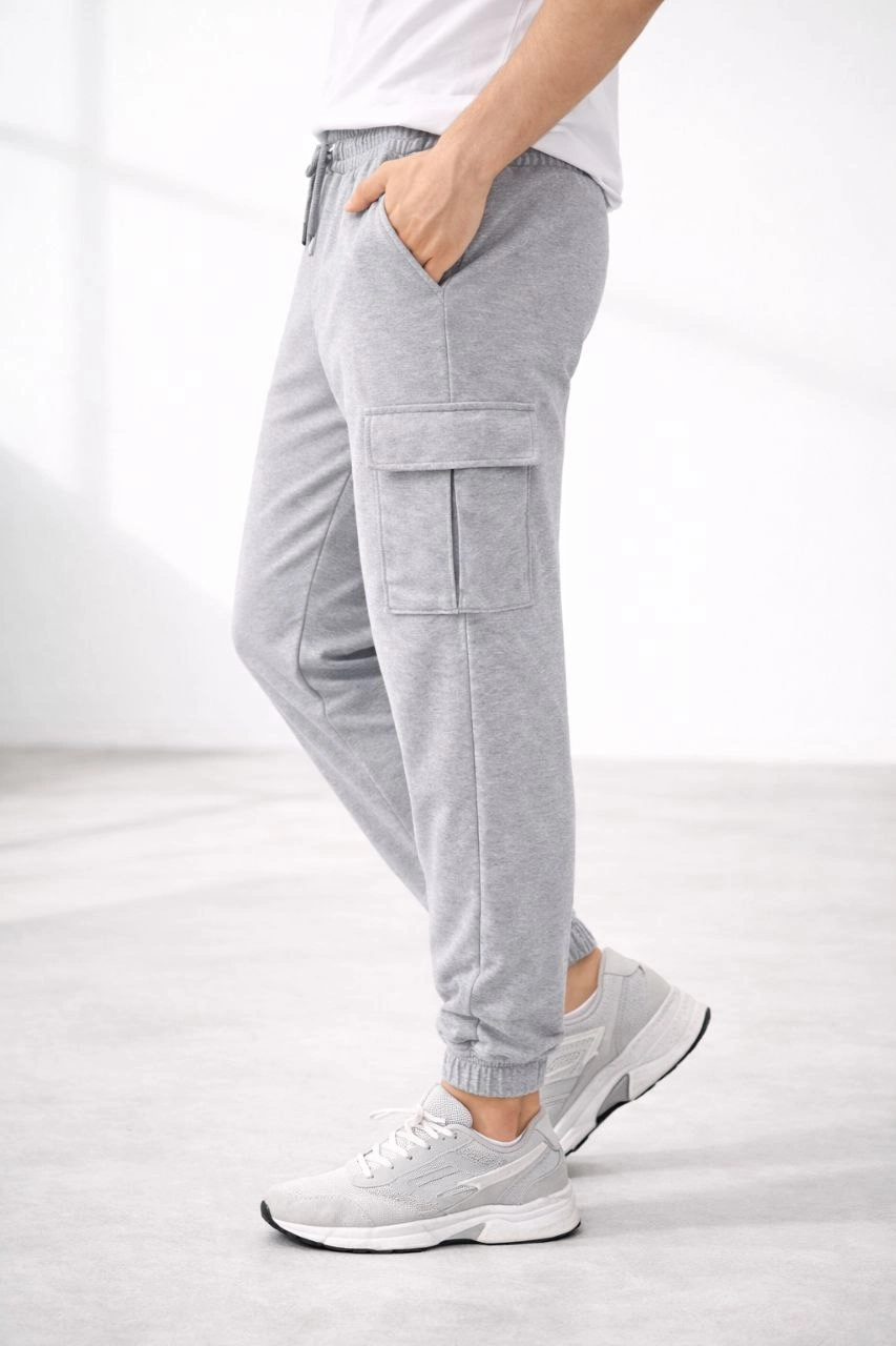 69aaf414472a8-71970133-sw853sh1280 Erkek Jogger Eşofman Altı Kargo Cepli Lastikli Paça Spor Pantolon - Gri