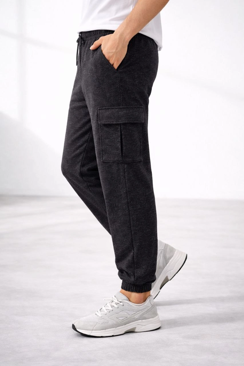 69aaf44e55f66-75706293-sw853sh1280 Erkek Jogger Eşofman Altı Kargo Cepli Lastikli Paça Spor Pantolon - Füme